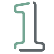 Eine stilisierte Zahl 1, umrandet mit einer dicken Linie; die linke Seite ist grün und die rechte Seite ist grau, vor einem hellen Hintergrund.