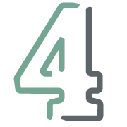 Eine stilisierte, grün umrandete Zahl 4 überschneidet sich mit einer schwarz umrandeten Zahl 5, wodurch ein kombiniertes, modernes Design auf hellgrauem Hintergrund entsteht.