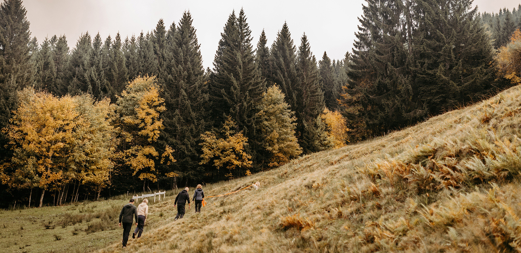 Ein Mann mittleren Alters mit grauem Haar und kurzem Bart blickt nachdenklich in die Ferne, während er im Freien in einer bergigen Landschaft mit Grünflächen und Felsen im Hintergrund steht.